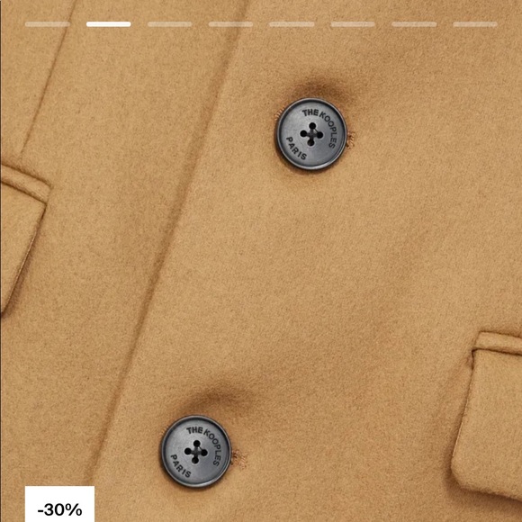 BEIGE STRAIGHT-CUT WOOL COAT LEATHER DETAIL - Picture 2 of 5